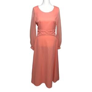 Vintage Peach 1960s 1970s‎ Sheer Sleeve Maxi Dress Gown Women’s Size Medium